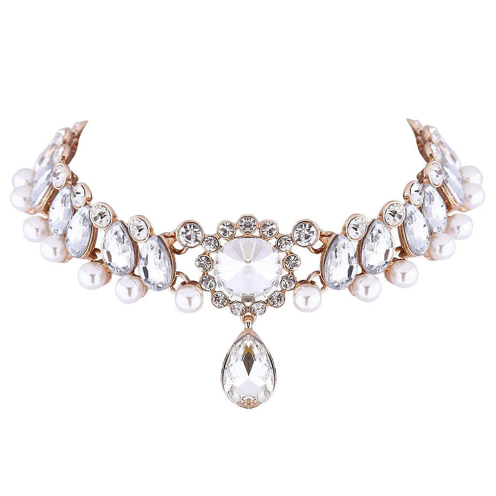 Boho Water Drop Crystal Rhinestone Pendant Necklace for Women