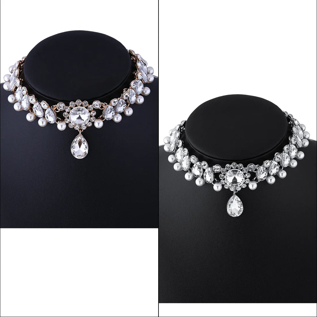 Boho Water Drop Crystal Rhinestone Pendant Necklace for Women