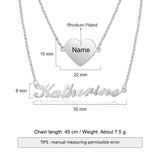 Personalized 925 Sterling Silver Nameplate Necklaces Set Heart Pendant Jewelry