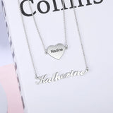 Personalized 925 Sterling Silver Nameplate Necklaces Set Heart Pendant Jewelry