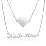 Personalized 925 Sterling Silver Nameplate Necklaces Set Heart Pendant Jewelry