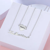 Personalized 925 Sterling Silver Nameplate Necklaces Set Heart Pendant Jewelry