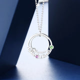 Personalized Name Circle Necklace with Birthstones - Family Gift