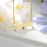 JewelOra 925 Silver Name Necklace with 2 Hearts Birthstone Personalized Pendant