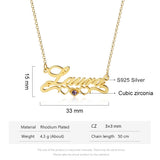 JewelOra 925 Silver Name Necklace with 2 Hearts Birthstone Personalized Pendant
