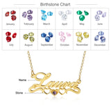 JewelOra 925 Silver Name Necklace with 2 Hearts Birthstone Personalized Pendant