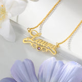 JewelOra 925 Silver Name Necklace with 2 Hearts Birthstone Personalized Pendant