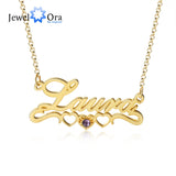 JewelOra 925 Silver Name Necklace with 2 Hearts Birthstone Personalized Pendant