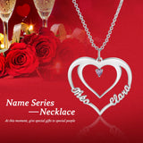 925 Silver Heart Nameplate with Birthstone Couple Name Necklace