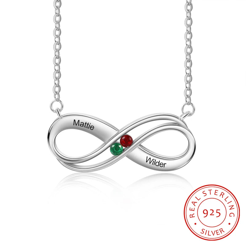JewelOra Infinity Love Pendant 925 Silver 2 Birthstones Couple Name Necklace