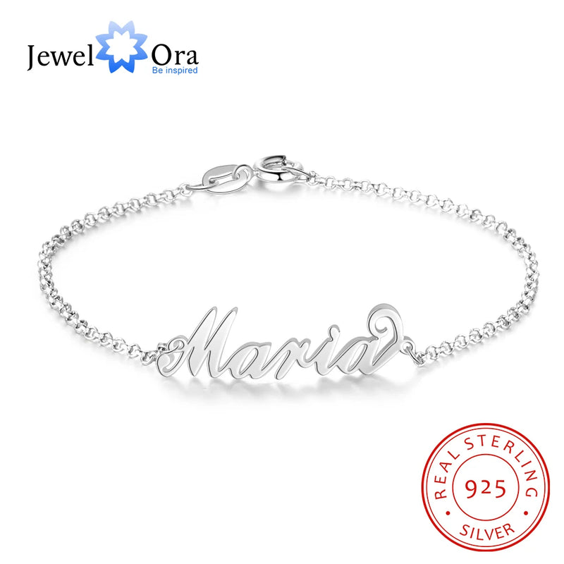 JewelOra 925 Silver Name Bracelet for Women Personalized Sister Gift