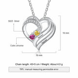 JewelOra 925 Silver Personalized Name Pendant Necklace with 2 Birthstones