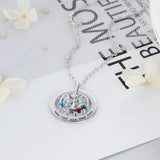 JewelOra Family Tree Pendant with 5 Birthstones Engraving Name Necklace