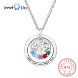 JewelOra Family Tree Pendant with 5 Birthstones Engraving Name Necklace