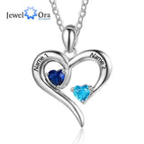 JewelOra 925 Silver Heart Necklace with 2 Birthstones EngraveName Pendant