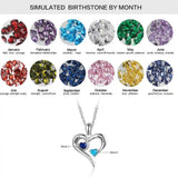 JewelOra 925 Silver Heart Necklace with 2 Birthstones EngraveName Pendant