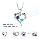JewelOra 925 Silver Heart Necklace with 2 Birthstones EngraveName Pendant