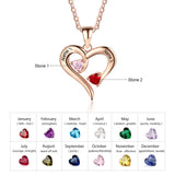 JewelOra 925 Silver Heart Necklace with 2 Birthstones EngraveName Pendant