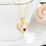 JewelOra 925 Silver Heart Necklace with 2 Birthstones EngraveName Pendant