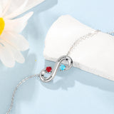 Personalized Infinity Necklace with 2 Birthstones - Engraved Name