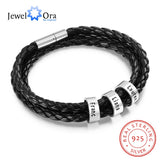 Personalized Men Bracelet with Name Beads Leather Bracelet