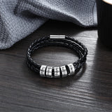 Personalized Men Bracelet with Name Beads Leather Bracelet
