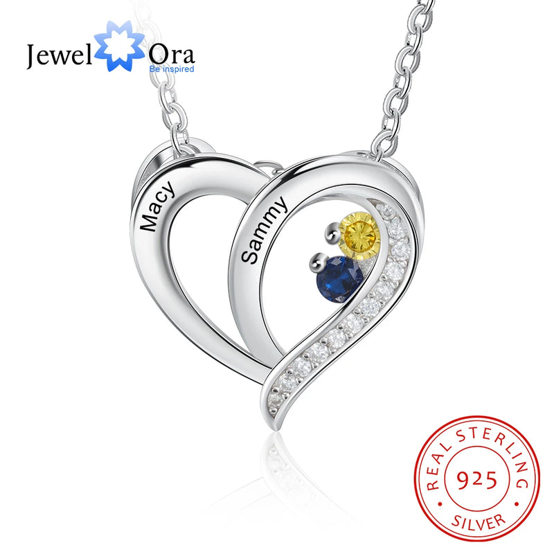 JewelOra Personalized Mothers Necklace with Birthstone Engraved Heart Pendants