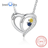 JewelOra Personalized Mothers Necklace with Birthstone Engraved Heart Pendants