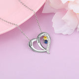 JewelOra Personalized Mothers Necklace with Birthstone Engraved Heart Pendants