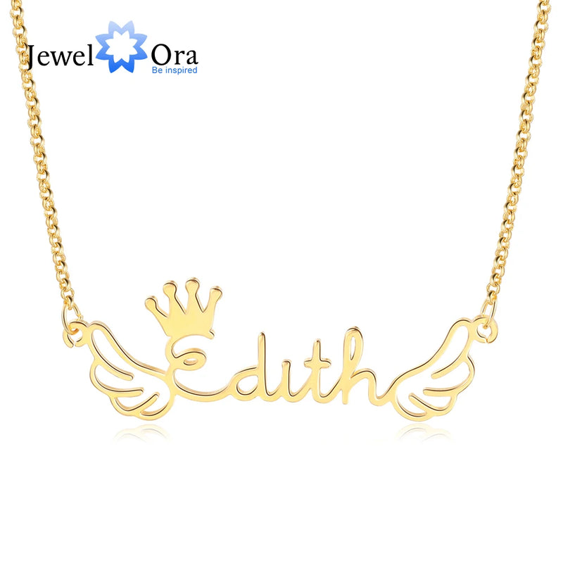 JewelOra Personalized Wings Nameplate Necklace S925 Silver