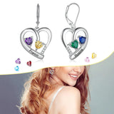 Personalized Heart Earrings with Birthstones & Engraved Name for Women