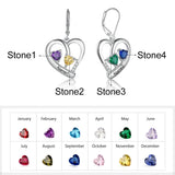 Personalized Heart Earrings with Birthstones & Engraved Name for Women