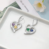 Personalized Heart Earrings with Birthstones & Engraved Name for Women
