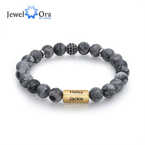 Custom Engraved Bracelets for Men - Personalized Mens Beaded Chain Bracelet