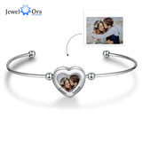 Personalized Heart Memory Photo Cuff Bangle for Women, Engraving Name Bracelet