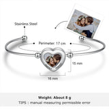 Personalized Heart Memory Photo Cuff Bangle for Women, Engraving Name Bracelet