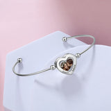 Personalized Heart Memory Photo Cuff Bangle for Women, Engraving Name Bracelet