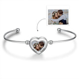 Personalized Heart Memory Photo Cuff Bangle for Women, Engraving Name Bracelet