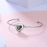 Personalized Heart Memory Photo Cuff Bangle for Women, Engraving Name Bracelet