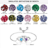 Personalized Birthstones Heart Bracelet with Engraved Names
