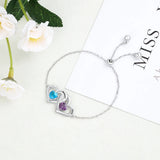 Personalized Birthstones Heart Bracelet with Engraved Names