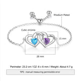 Personalized Birthstones Heart Bracelet with Engraved Names