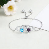 Personalized Birthstones Heart Bracelet with Engraved Names