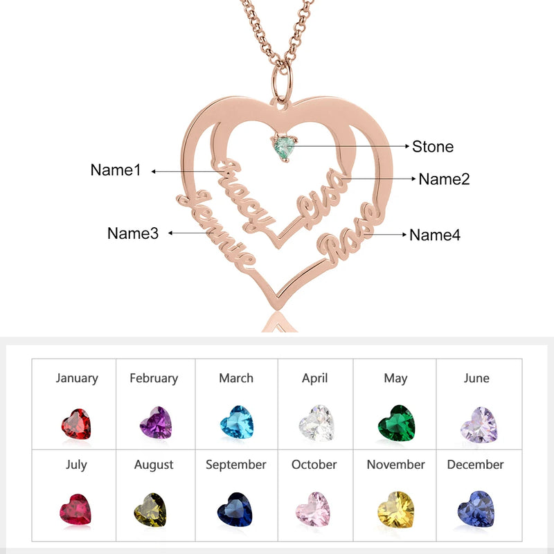 Personalized Heart Nameplate Pendant Necklace with Birthstone for Mom