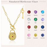 JewelOra Birthstone Lock & Key Engraved Necklace