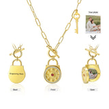 JewelOra Birthstone Lock & Key Engraved Necklace