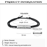 Personalized Name Engraved Bar Bracelet Adjustable Rope Chain for Men