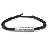 Personalized Name Engraved Bar Bracelet Adjustable Rope Chain for Men