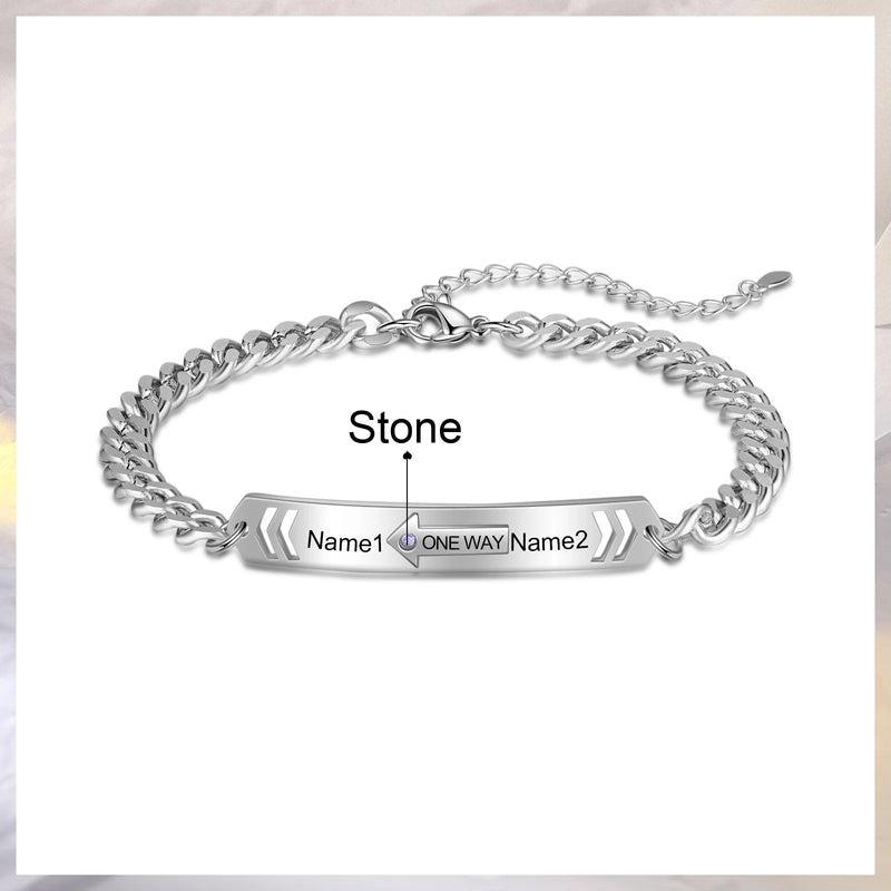 JewelOra Custom Engraved Couple Bracelets Adjustable Chain Valentines