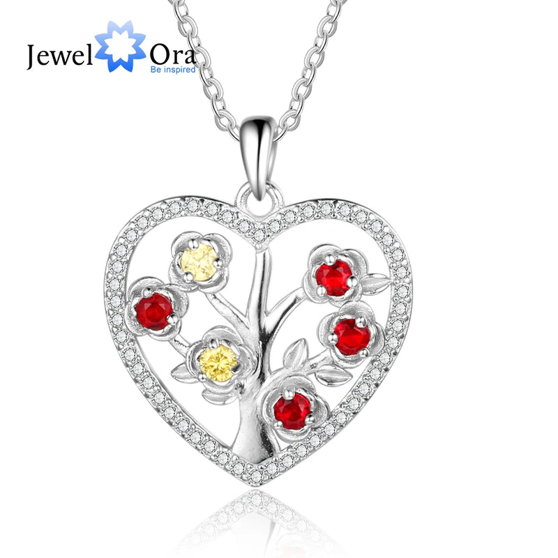 JewelOra DIY 6 Birthstone Flower Necklace Heart Pendants Women Gift
